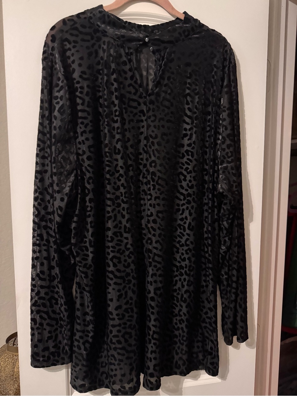 Lane Bryant Black Velvet Leopard-Print Long-Sleeve Tunic